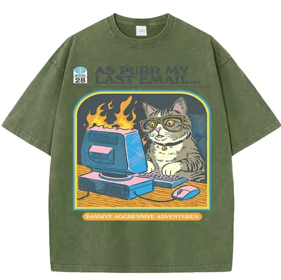 Brand New Cat Shirt 'As Purr My Last Email' - Green - Picture 1 of 14
